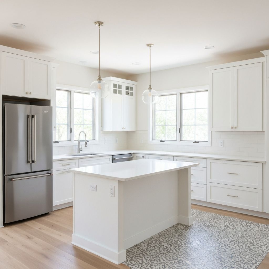After: Modern contemporary kitchen with white cabinetry and stainless steel appliances
